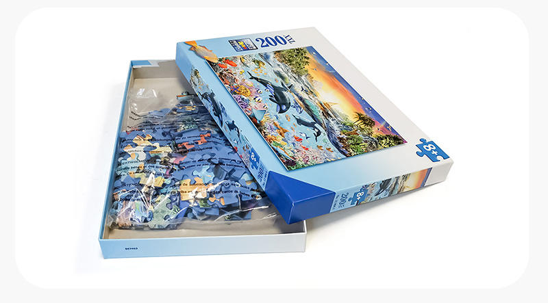 Custom Educational Children Toys 200 Pieces Blue Cardboard Paper Jigsaw Puzzles For Kids